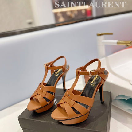 YSL HIGH HEELS 103MM IN BROWN CALFSKIN