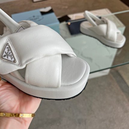 PRA PADDED NAPPA CRISSCROSS SANDALS WHITE LAMBSKIN