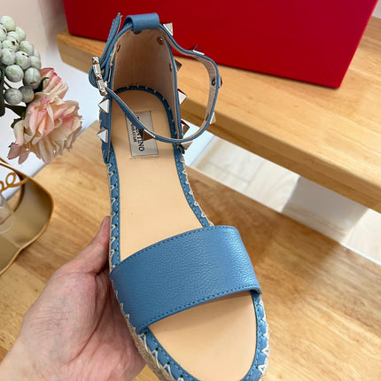 VALENTINO 26S WEDGE SANDALS IN BLUE CALFSKIN