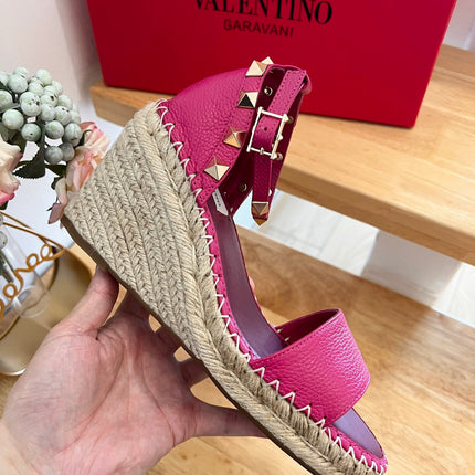 VALENTINO 26S WEDGE SANDALS IN DARK PINK CALFSKIN