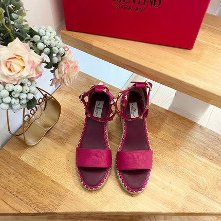 VALENTINO 26S WEDGE SANDALS IN DARK PINK CALFSKIN