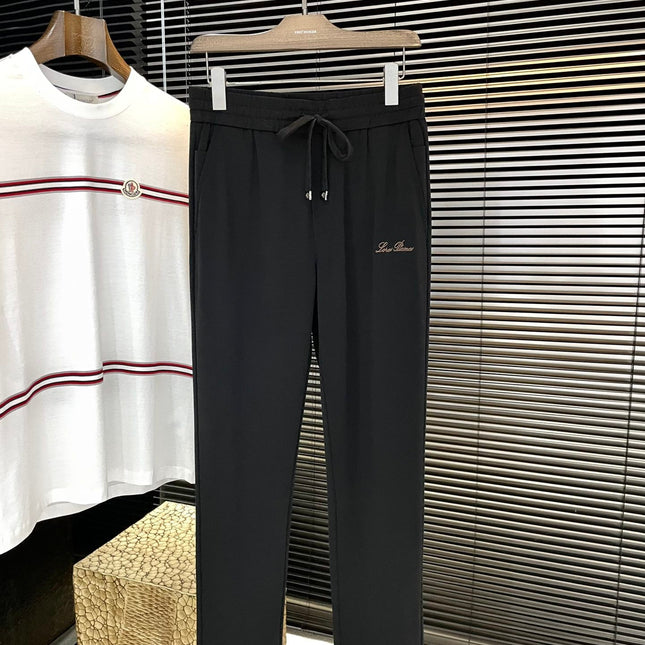 LORO PIANA DRAWSTRING JOGGER PANTS IN BLACK COTTON
