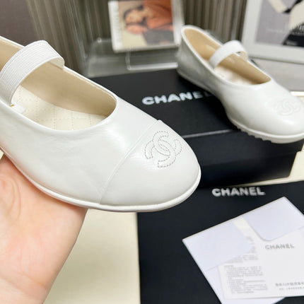 CHANEL 26S MARY JANE FLATS IN WHITE CALFSKIN