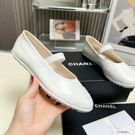 CHANEL 26S MARY JANE FLATS IN WHITE CALFSKIN