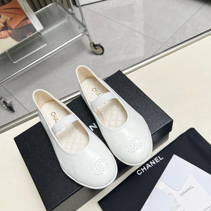 CHANEL 26S MARY JANE FLATS IN WHITE CALFSKIN