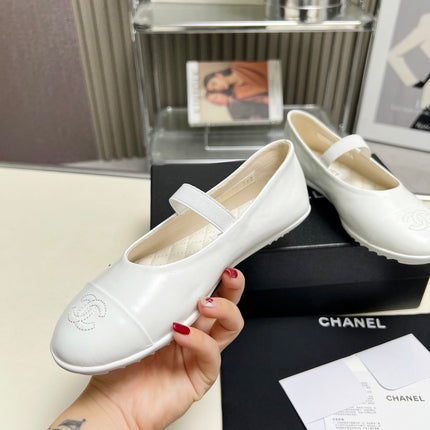 CHANEL 26S MARY JANE FLATS IN WHITE CALFSKIN