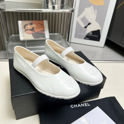 CHANEL 26S MARY JANE FLATS IN WHITE CALFSKIN