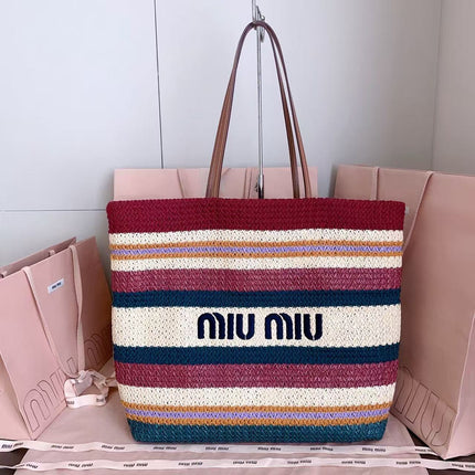 MIU 26S BEACH TOTE IN MULTICOLOR STRIPED WOVEN STRAW 24626