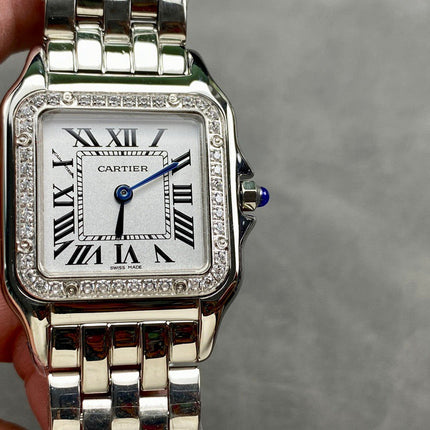 CARTIER WATCH IN SILVER TONE WITH DIAMOND-SET BEZEL & METAL BRACELET
