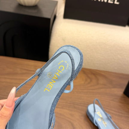 CHANEL 26S SLINGBACK PUMPS IN BLUE DENIM WITH POINTED TOE