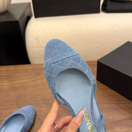 CHANEL 26S SLINGBACK PUMPS IN BLUE DENIM WITH POINTED TOE