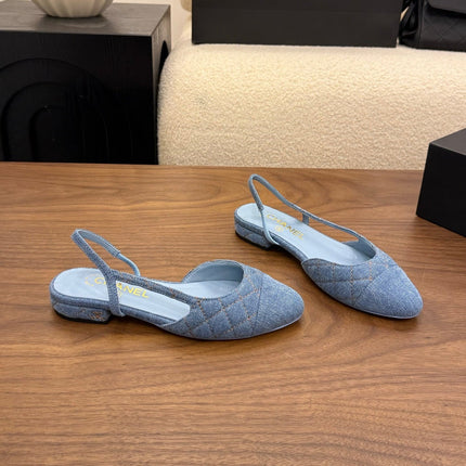 CHANEL 26S SLINGBACK PUMPS IN BLUE DENIM WITH POINTED TOE