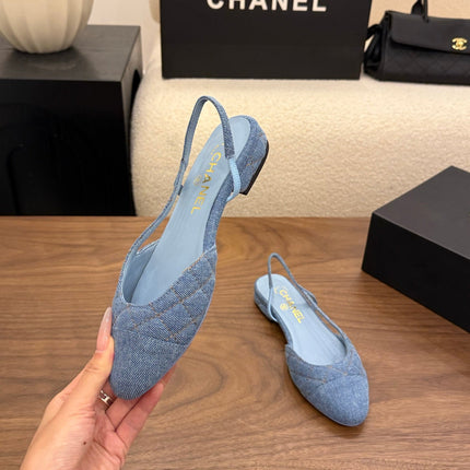 CHANEL 26S SLINGBACK PUMPS IN BLUE DENIM WITH POINTED TOE