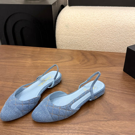 CHANEL 26S SLINGBACK PUMPS IN BLUE DENIM WITH POINTED TOE