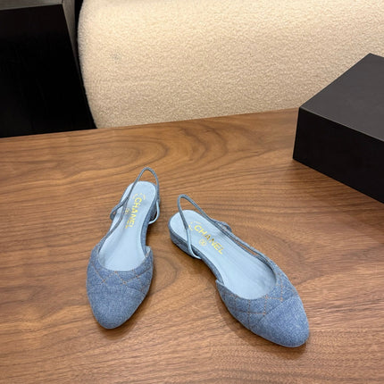 CHANEL 26S SLINGBACK PUMPS IN BLUE DENIM WITH POINTED TOE