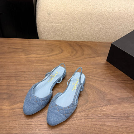 CHANEL 26S SLINGBACK PUMPS IN BLUE DENIM WITH POINTED TOE