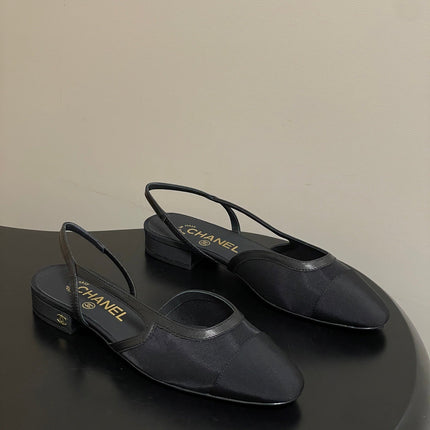 CHANEL 26S SLINGBACK PUMPS IN BLACK TECHNICAL FABRIC WITH CC LOGO