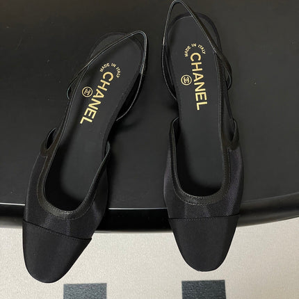 CHANEL 26S SLINGBACK PUMPS IN BLACK TECHNICAL FABRIC WITH CC LOGO