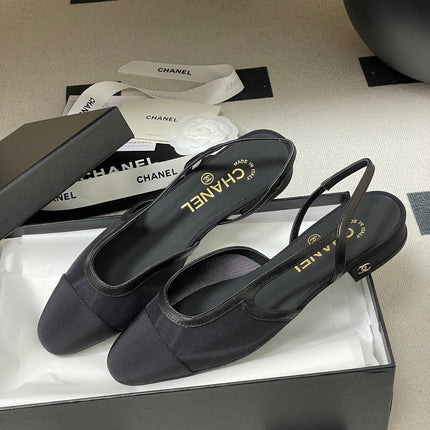 CHANEL 26S SLINGBACK PUMPS IN BLACK TECHNICAL FABRIC WITH CC LOGO