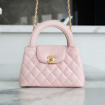 CHANEL 26S MINI TOP HANDLE BAG IN PINK QUILTED LEATHER