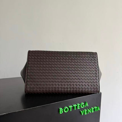 BOTTEGA VENETA TOP HANDLE TOTE IN DARK BROWN CALFSKIN