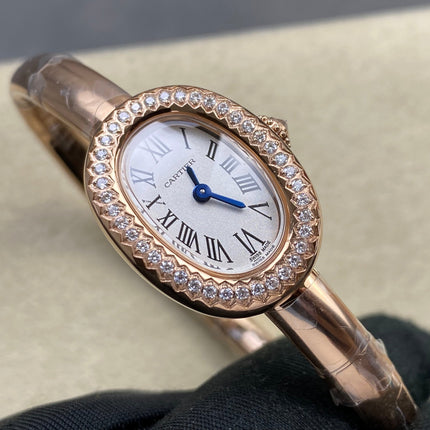 CARTIER BAIGNOIRE WATCH IN ROSE GOLD WITH DIAMOND-SET BEZEL
