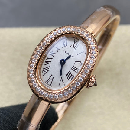 CARTIER BAIGNOIRE WATCH IN ROSE GOLD WITH DIAMOND-SET BEZEL
