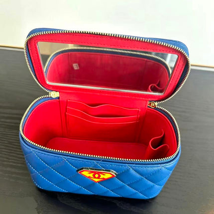 CHANEL 26S SUPERMAN LONG VANITY CASE IN BLUE AND RED CALFSKIN WITH CHAIN