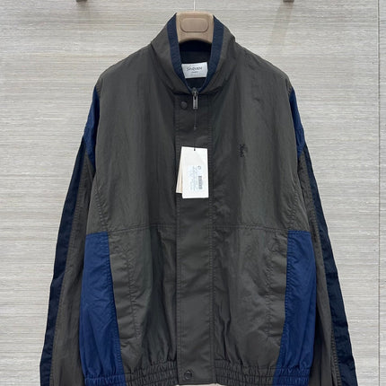 YSL 26S COLOR-BLOCK WINDBREAKER JACKET IN BLACK & NAVY NYLON