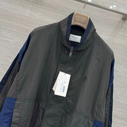 YSL 26S COLOR-BLOCK WINDBREAKER JACKET IN BLACK & NAVY NYLON