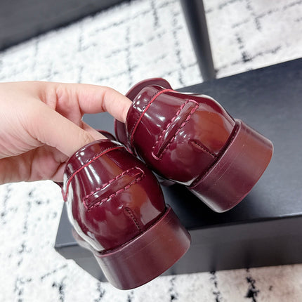 CHANEL 26S LOAFERS IN BURGUNDY RED PATENT CALFSKIN WITH CC LOGO