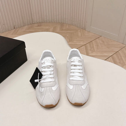 PRADA 26S CLASSIC SNEAKERS IN WHITE SUEDE AND NYLON