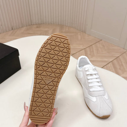PRADA 26S CLASSIC SNEAKERS IN WHITE SUEDE AND NYLON