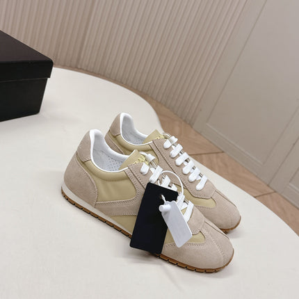 PRADA 26S LOW TOP SNEAKERS IN BEIGE NYLON AND SUEDE