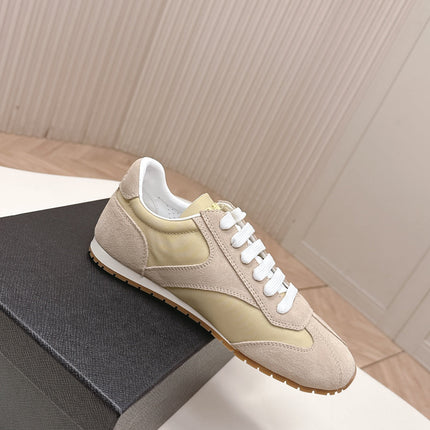 PRADA 26S LOW TOP SNEAKERS IN BEIGE NYLON AND SUEDE