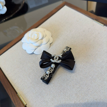 CHANEL 26S HAIR CLIP IN BLACK SATIN BOW 503046
