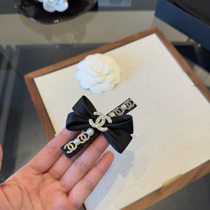 CHANEL 26S HAIR CLIP IN BLACK SATIN BOW 503046