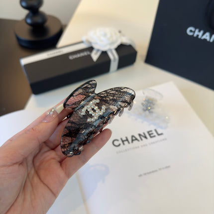 CHANEL 26S HAIR CLIP IN BLACK AND BROWN LACE 503141