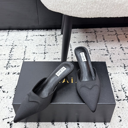 ALAIA 26S HEELED MULES 65 MM IN BLACK SATIN