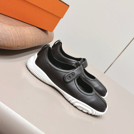 HM 26S KICHU BALLET FLAT IN BLACK CALFSKIN