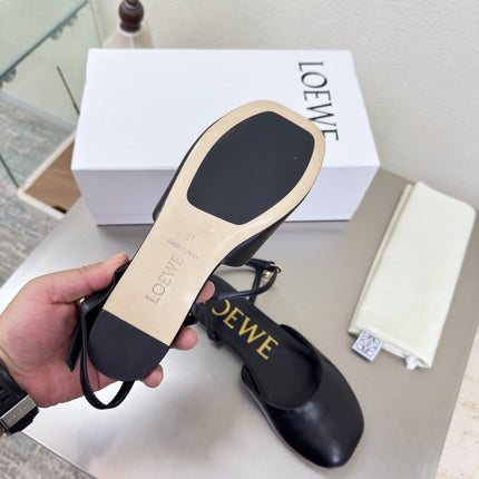 LOEWE 26S SLINGBACK FLAT PUMPS IN BLACK CALFSKIN