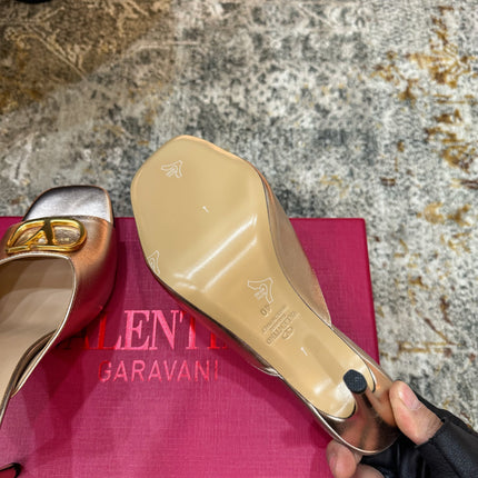 VALENTINO 26S HIGH HEEL SANDALS 105 MM IN METALLIC ROSE GOLD CALFSKIN