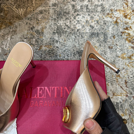VALENTINO 26S HIGH HEEL SANDALS 105 MM IN METALLIC ROSE GOLD CALFSKIN