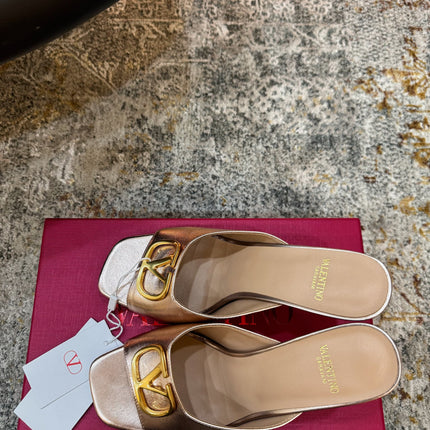 VALENTINO 26S HIGH HEEL SANDALS 105 MM IN METALLIC ROSE GOLD CALFSKIN