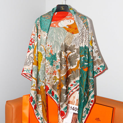 HERMES 26S SCARF 135 IN SILK AND CASHMERE 492454