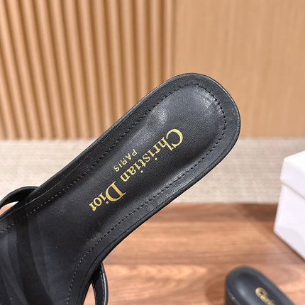 DIOR 26S MID HEEL SANDALS IN BLACK CALFSKIN MULTI STRAP GOLD HARDWARE