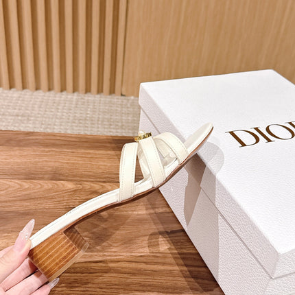 DIOR 26S MID HEEL SANDALS IN WHITE CALFSKIN MULTI STRAP GOLD HARDWARE