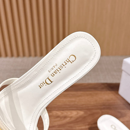 DIOR 26S MID HEEL SANDALS IN WHITE CALFSKIN MULTI STRAP GOLD HARDWARE