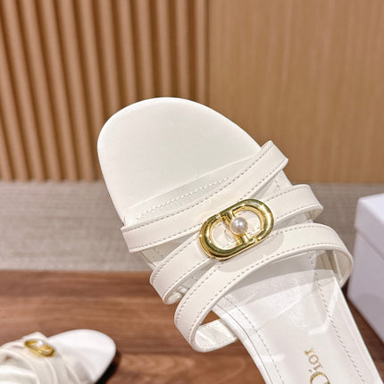 DIOR 26S MID HEEL SANDALS IN WHITE CALFSKIN MULTI STRAP GOLD HARDWARE