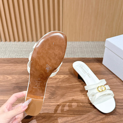 DIOR 26S MID HEEL SANDALS IN WHITE CALFSKIN MULTI STRAP GOLD HARDWARE